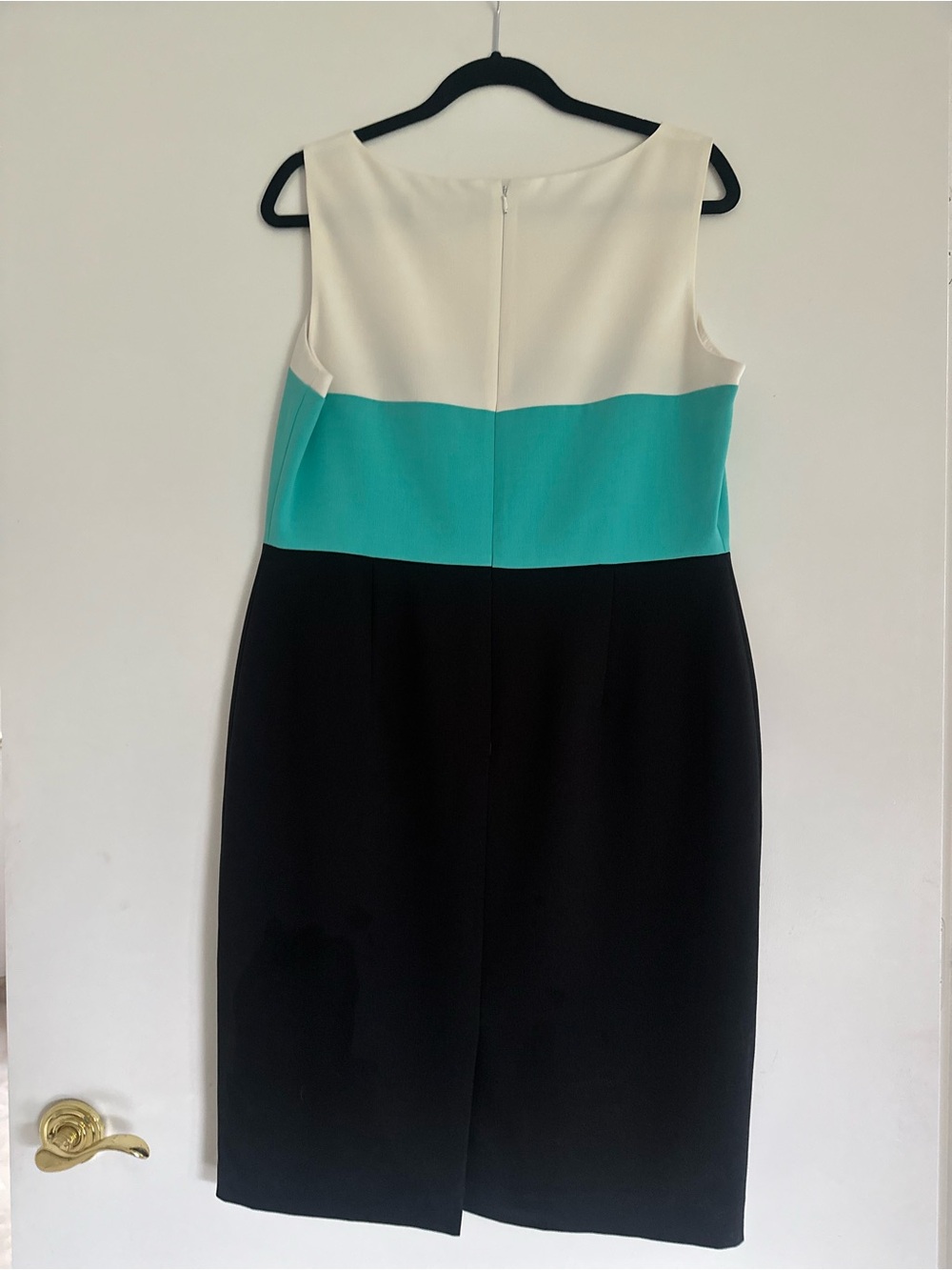 Black Label Teal and Black Contrast Trim Blazer with Color Block Sheath Dress - Picture 4 of 4